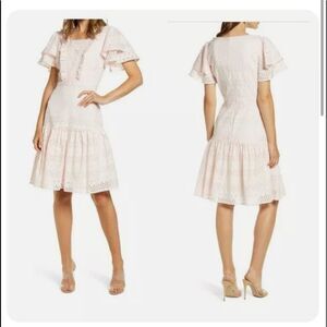 Rachel Parcell Pink‎ Eyelet Lace Flare Dress Sz L